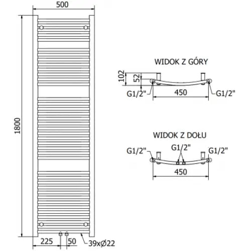 Håndkletørker Ares 1800 x 500 Mm 900 w Hvit Premium