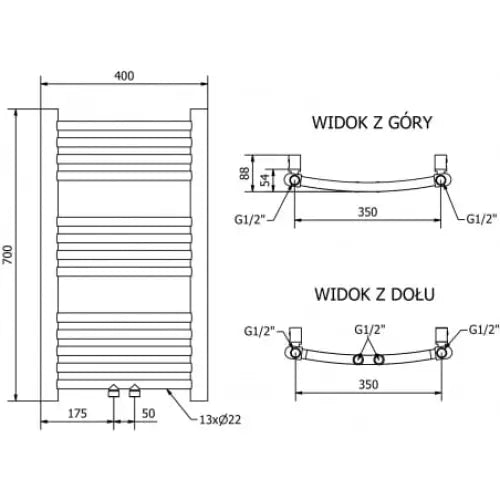 Håndkletørker Ares 700 x 400 Mm 300 w Gull