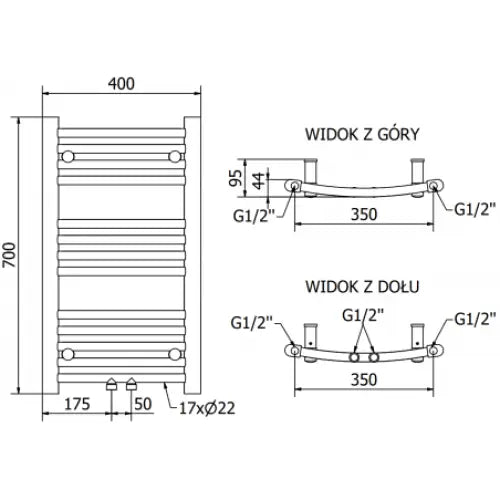 Håndkletørker Ares 700 x 400 Mm 300 w Sort