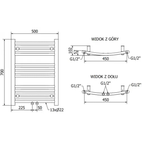 Håndkletørker Ares 700 x 500 Mm 300 w Antrasitt