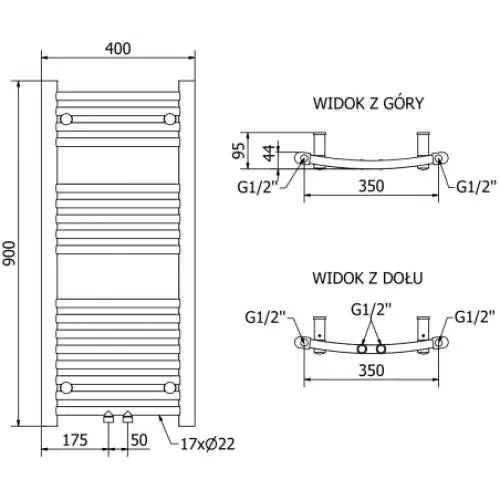 Håndkletørker Ares 900 x 400 Mm 300 w Hvit Premium