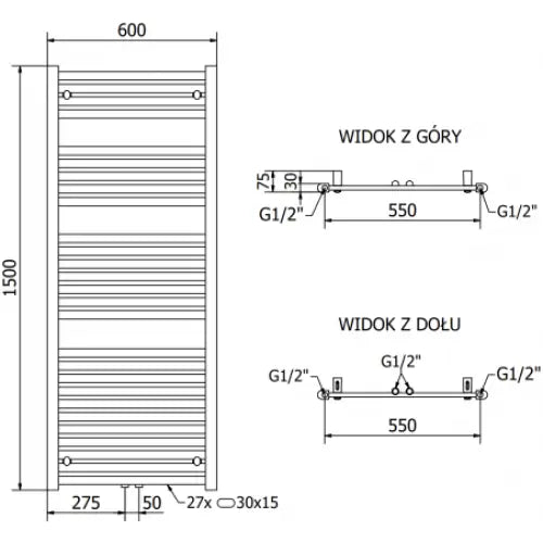 Håndkletørker Hades 1500 x 600 Mm 900 w Sort
