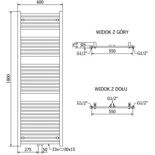 Håndkletørker Hades 1800 x 600 Mm 900 w Sort