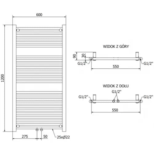 Håndkletørker Mars 1200 x 600 Mm 600 w Sort Premium