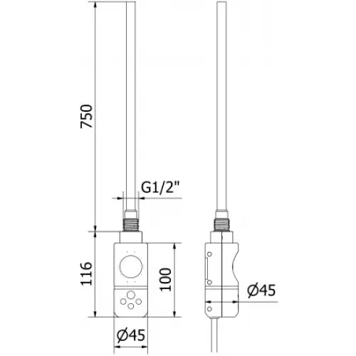 Håndkletørker Mars 1500 x 600 Mm 900 w Sort
