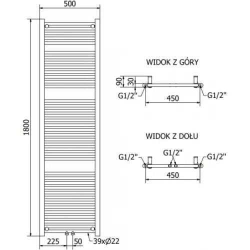 Håndkletørker Mars 1800 x 500 Mm 900 w Sort Premium