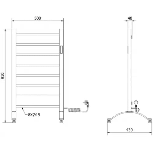 Håndkletørker Oso 2-i-1 Stående 910 x 500 Mm 200 w Sort