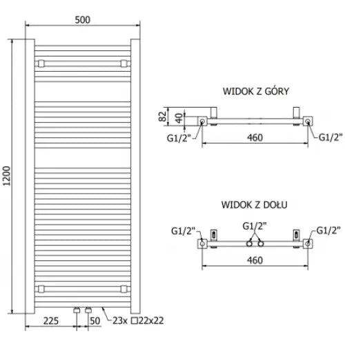 Håndkletørker Pluton 1200 x 500 Mm 600 w Antrasitt