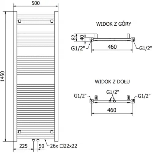 Håndkletørker Pluton 1450 x 500 Mm 900 w Sort