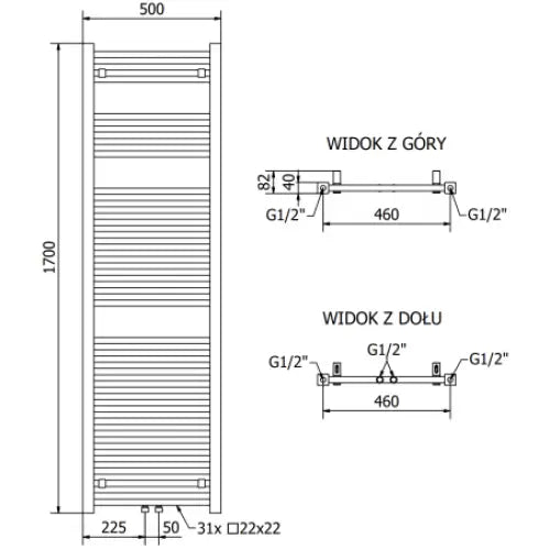 Håndkletørker Pluton 1700 x 500 Mm 900 w Hvit