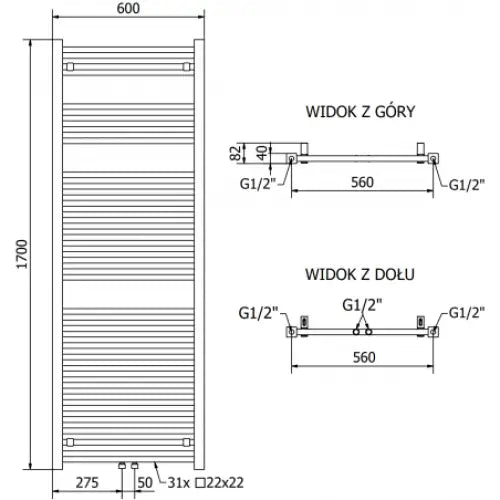 Håndkletørker Pluton 1700 x 600 Mm 900 w Hvit