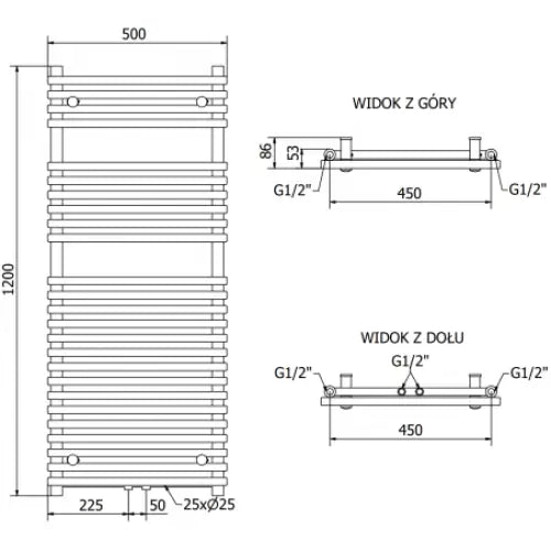 Håndkletørker Sol 1200 x 500 Mm 600 w Hvit