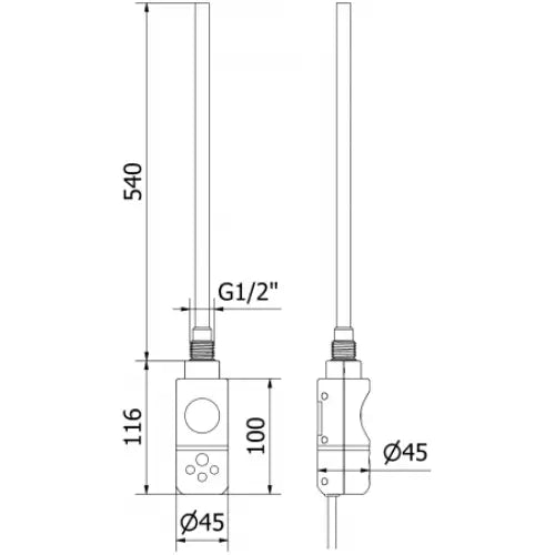 Håndkletørker Sol 1200 x 500 Mm 600 w Sort