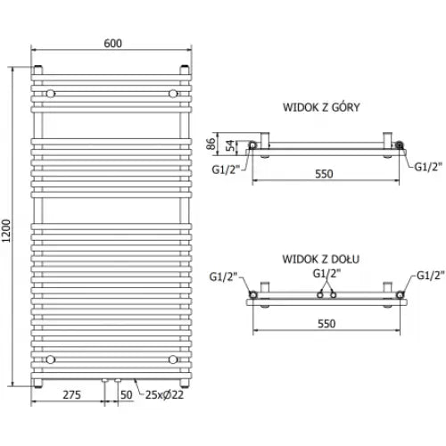 Håndkletørker Sol 1200 x 600 Mm 900 w Antrasitt