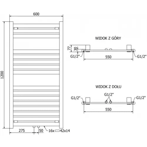 Håndkletørker Uran 1200 x 600 Mm 600 w Sort