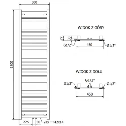 Håndkletørker Uran 1800 x 500 Mm 900 w Krom