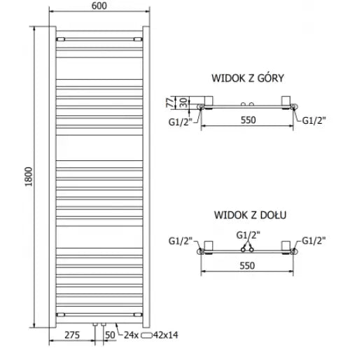 Håndkletørker Uran 1800 x 600 Mm 900 w Antrasitt