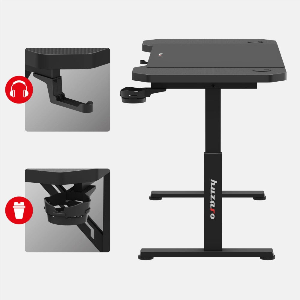 Huzaro Hero 2.6 svart gamingbord – bordplate ovenfra med mål 120 cm