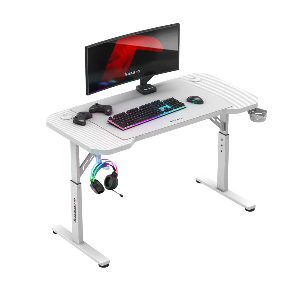 Huzaro Hero 2.6 hvit gamingbord 120 cm – sett forfra mot hvit bakgrunn