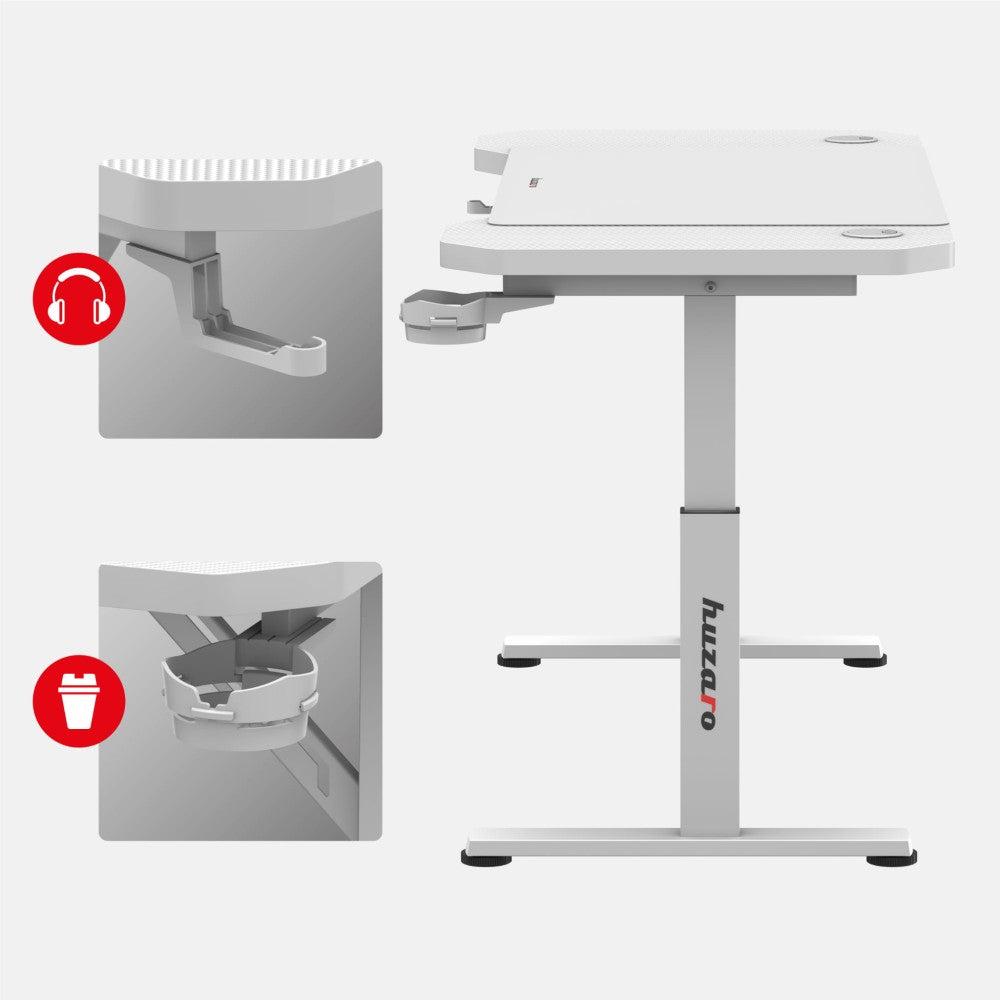 Huzaro Hero 2.6 hvit gamingbord – bordplate ovenfra, 120 cm bredde