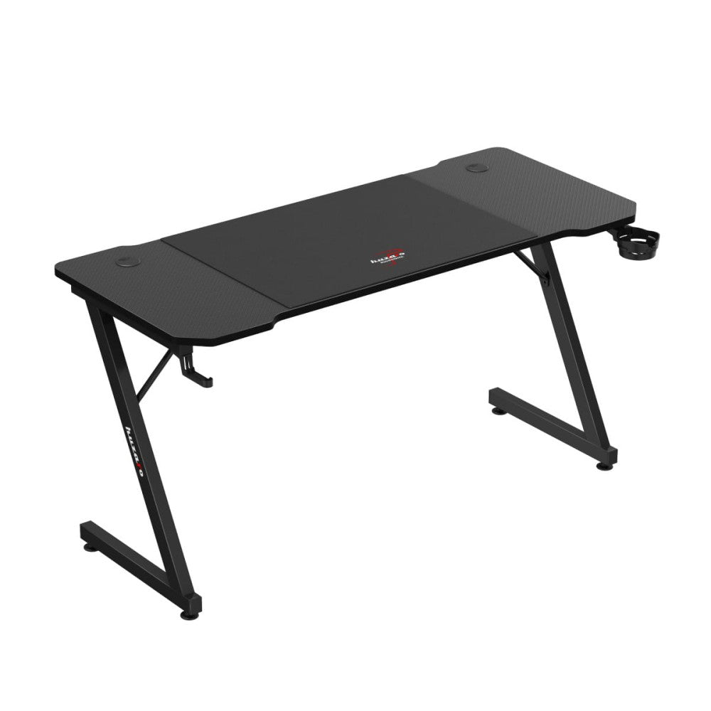 Huzaro Hero 3.3 svart gamingbord – bordplatedetalj ovenfra