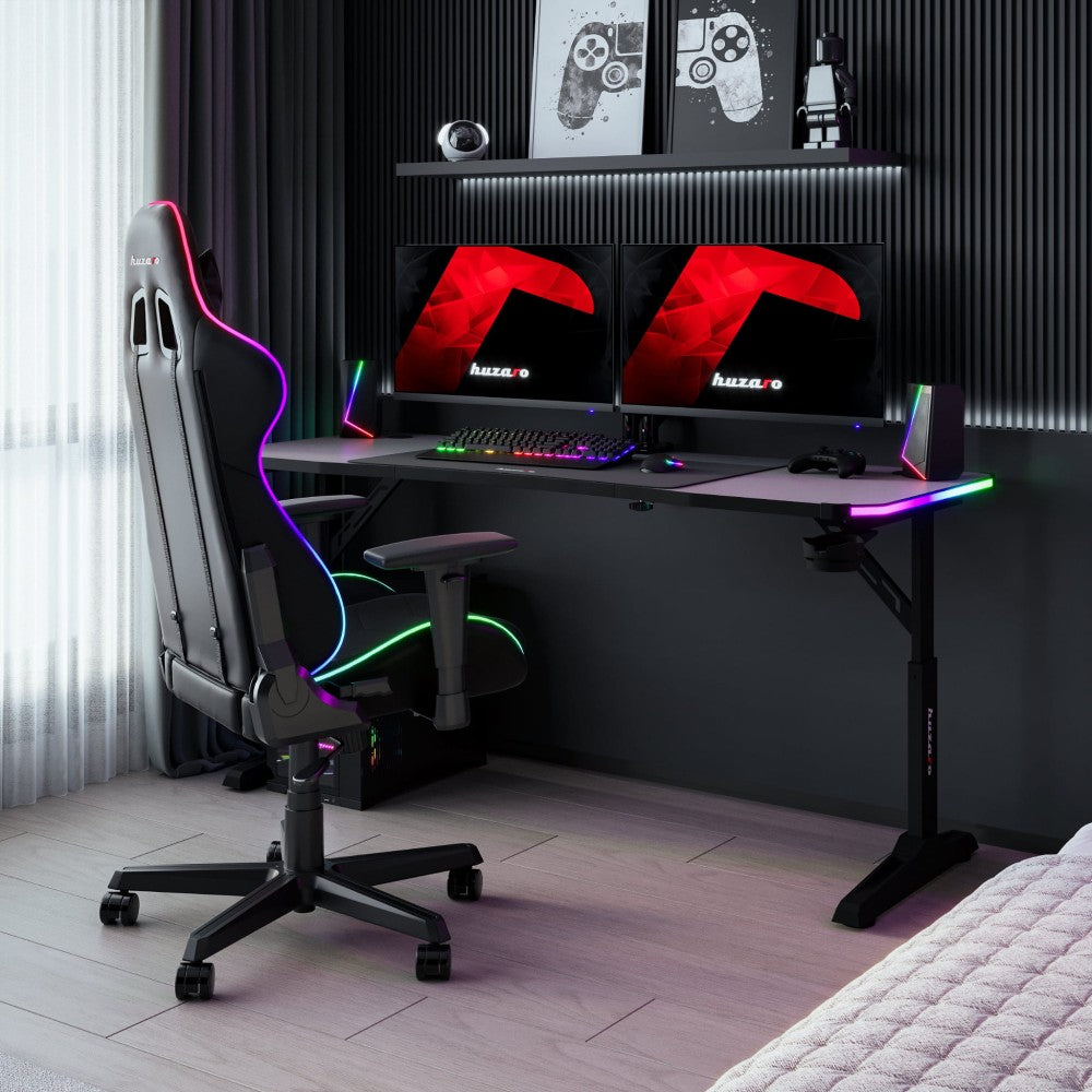 Oversiktsbilde av Huzaro Hero 4.6 svart gamingbord – hjørnevinkel