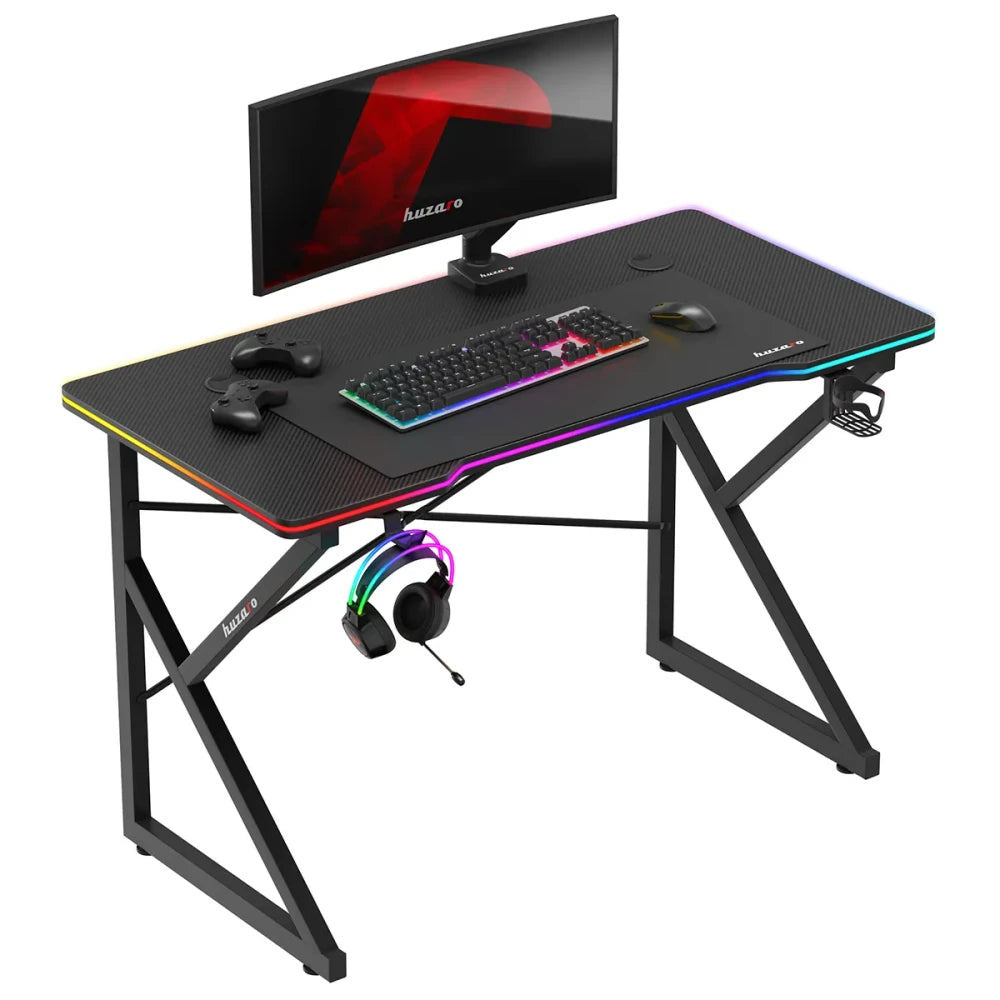 Huzaro Hero 1.7 RGB gamingbord 120 cm sort med LED-belysning tent – oversiktsbilde