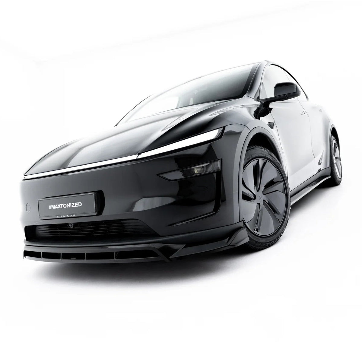 Frontsplitter i blank sort ABS til Tesla Model Y Premium Mk1 Facelift