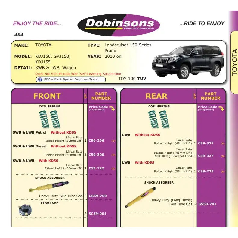 Hevesett 30/45mm Dobinsons - Toyota Land Cruiser J150 09-17 - 2