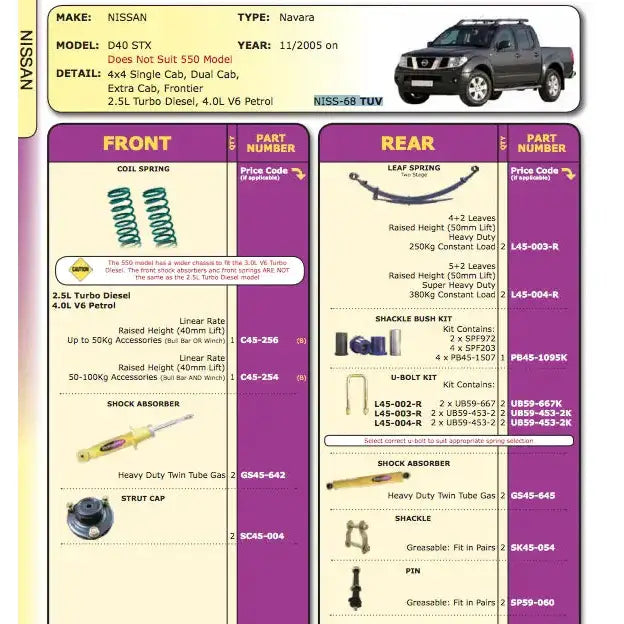 Hevesett 40/50mm Dobinsons - Nissan Navara D40 05-16 - 2