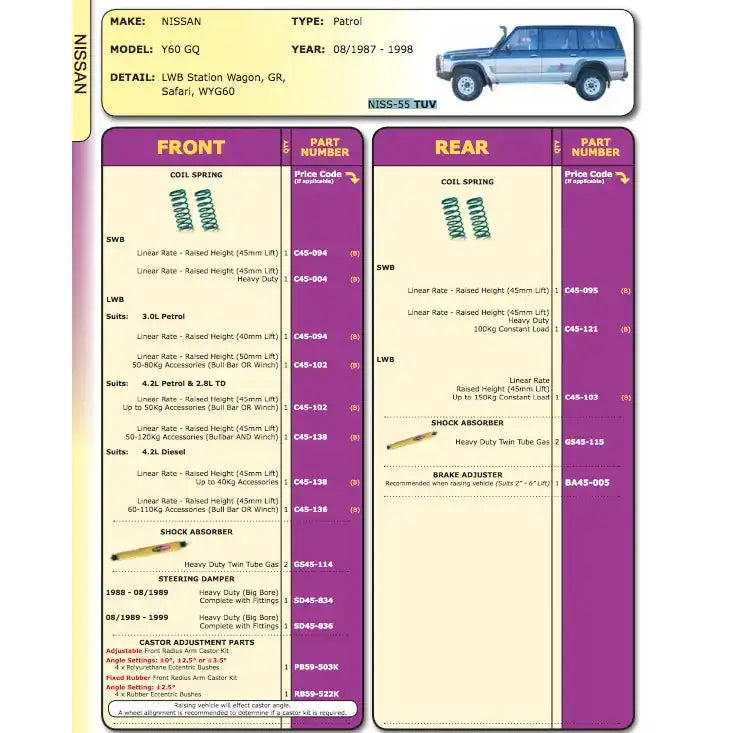 Hevesett 45mm Dobinsons - Nissan Patrol Y60 87-98 - 2