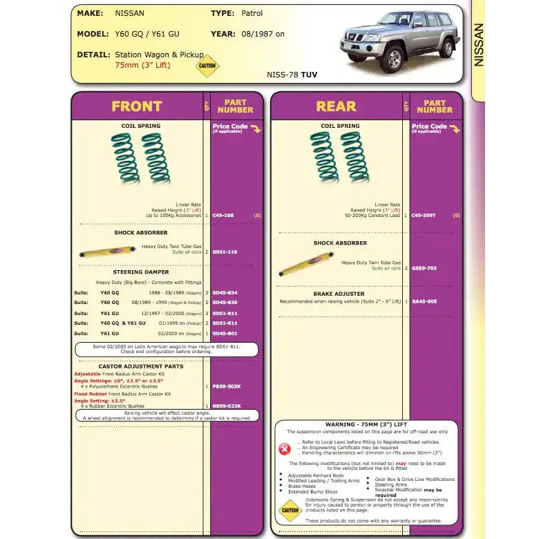 Hevesett 75mm Dobinsons - Nissan Patrol Y60 Lang 87-98 - 2