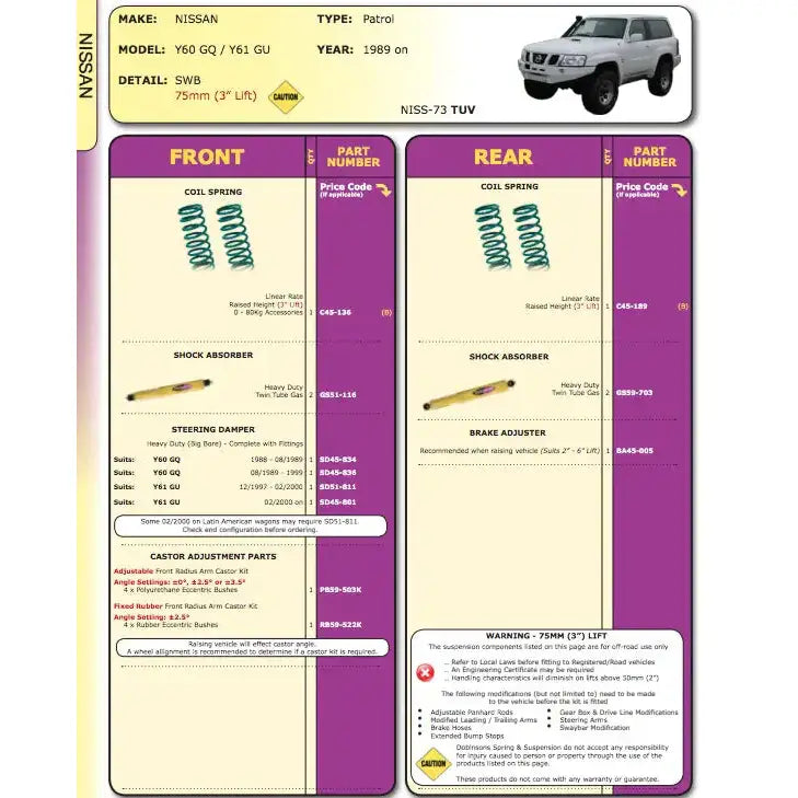 Hevesett 75mm Dobinsons - Nissan Patrol Y61 Kort 97- - 2