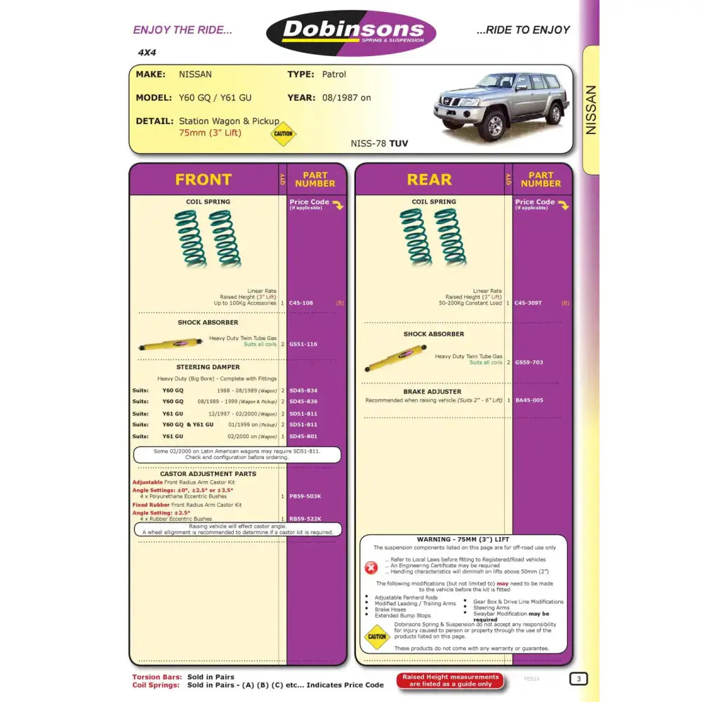 Hevesett 75mm Dobinsons - Nissan Patrol Y61 Lang 97- - 2