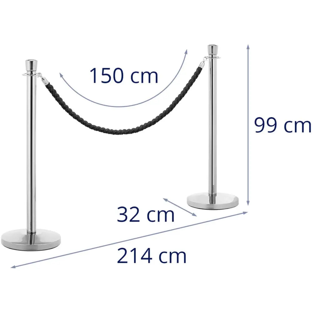 Hotel Avsperringsstolpe i Sølv Med Svart Snor 150 Cm - 2 Stk. - 5