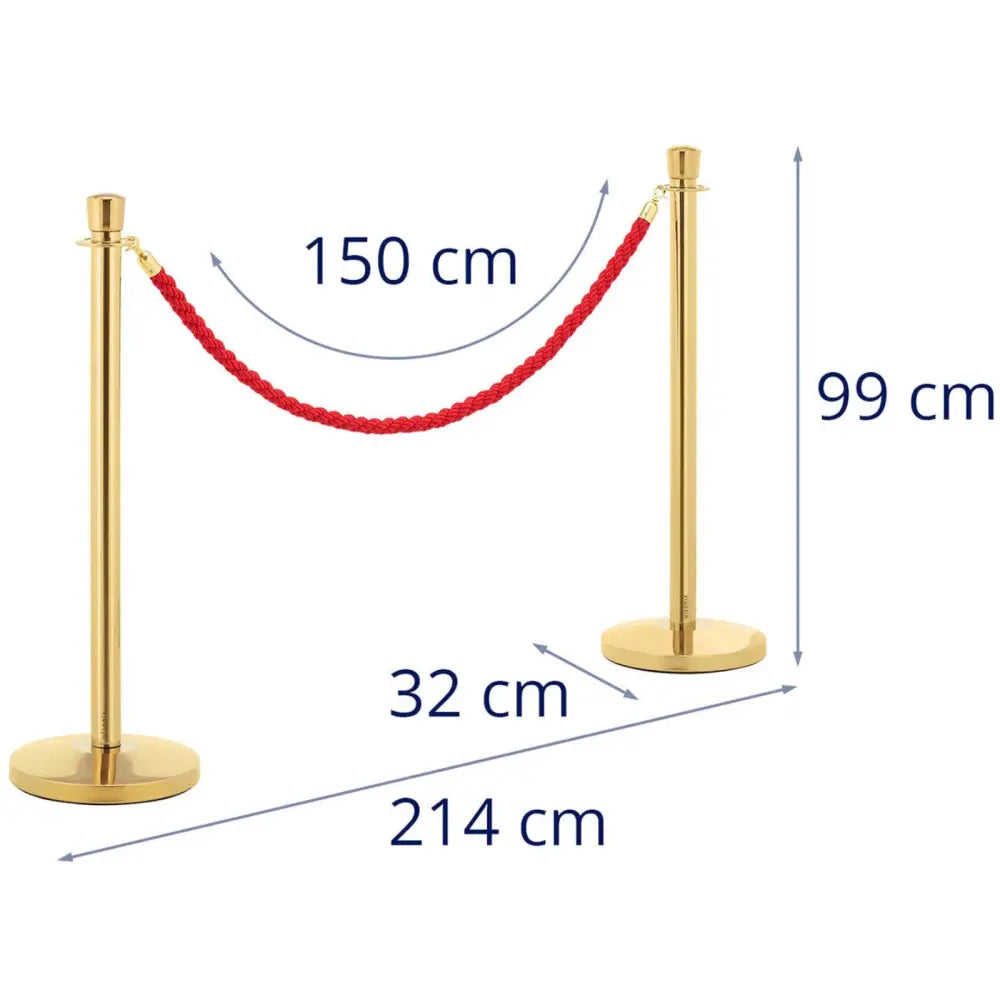 Hotel Vakt- Og Sikkerhetsstolpe Gull Med Rød Snor 150 Cm - 2 Stk. - 5