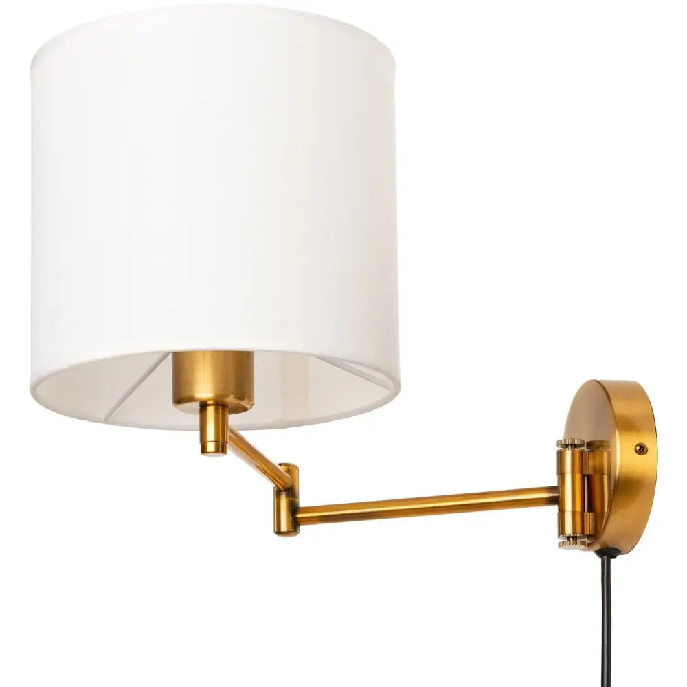 Hotellvegglampe i Gull Med Ledning Og Hvit Lampeskjerm - 1