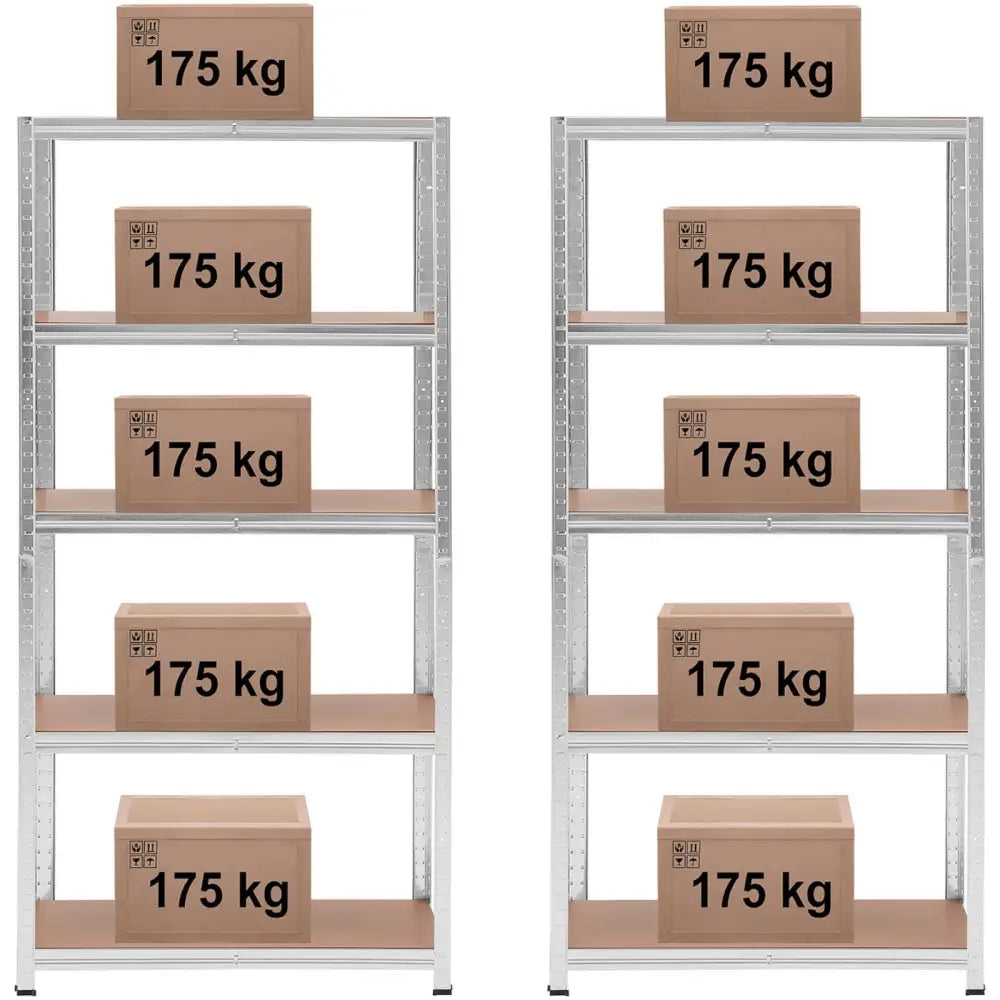 Hylle med fem Hyller 875 Kg 90 x 40 x 180 Cm Grå 2 Stk