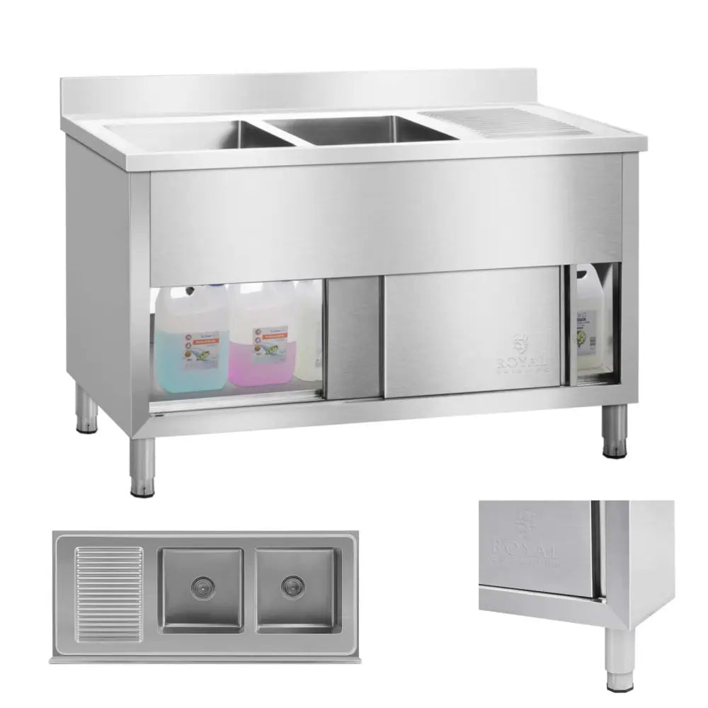 Industrisk Dobbel Vask Med Stativ 140cm - Royal Catering - 1