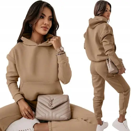 Joggedress Med Hettegenser Og Bukser i Beige - 1