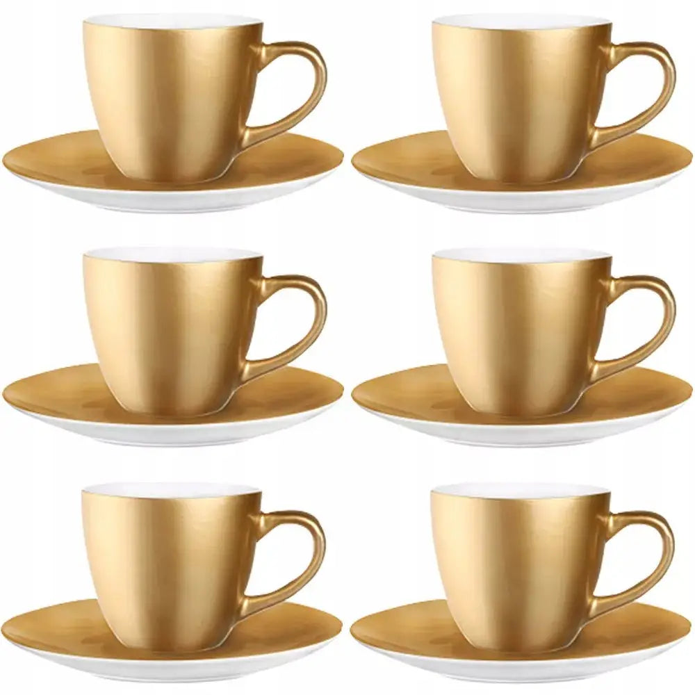 Kaffeservise 230 Ml For 6 Personer Komplett Sett Med Kopper i Gull Og Hvitt Perfekt Som Gave - 1