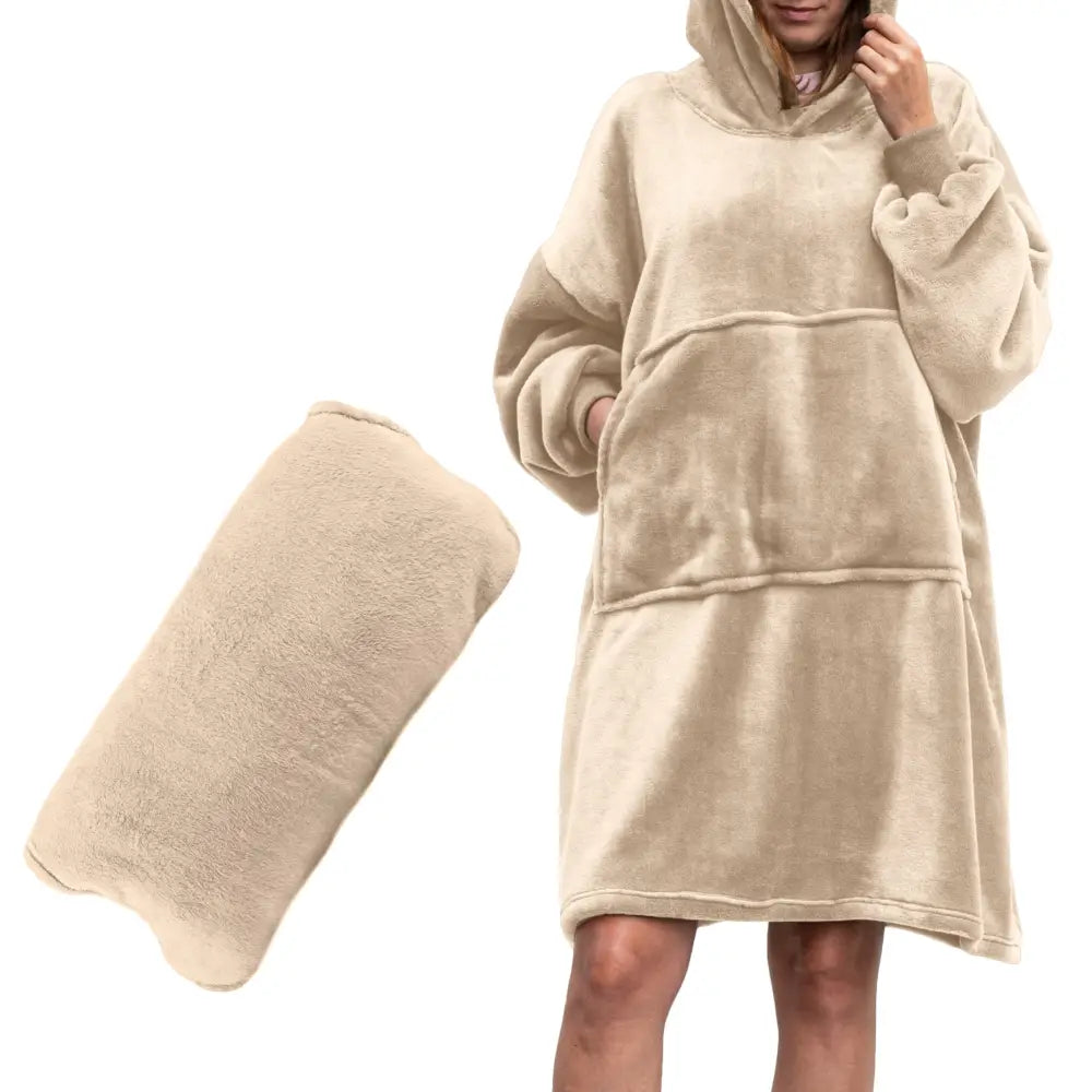 Kåpe Med Ermer Og Hette Oversized Genser i Myk Og Varm Lys Beige - 1