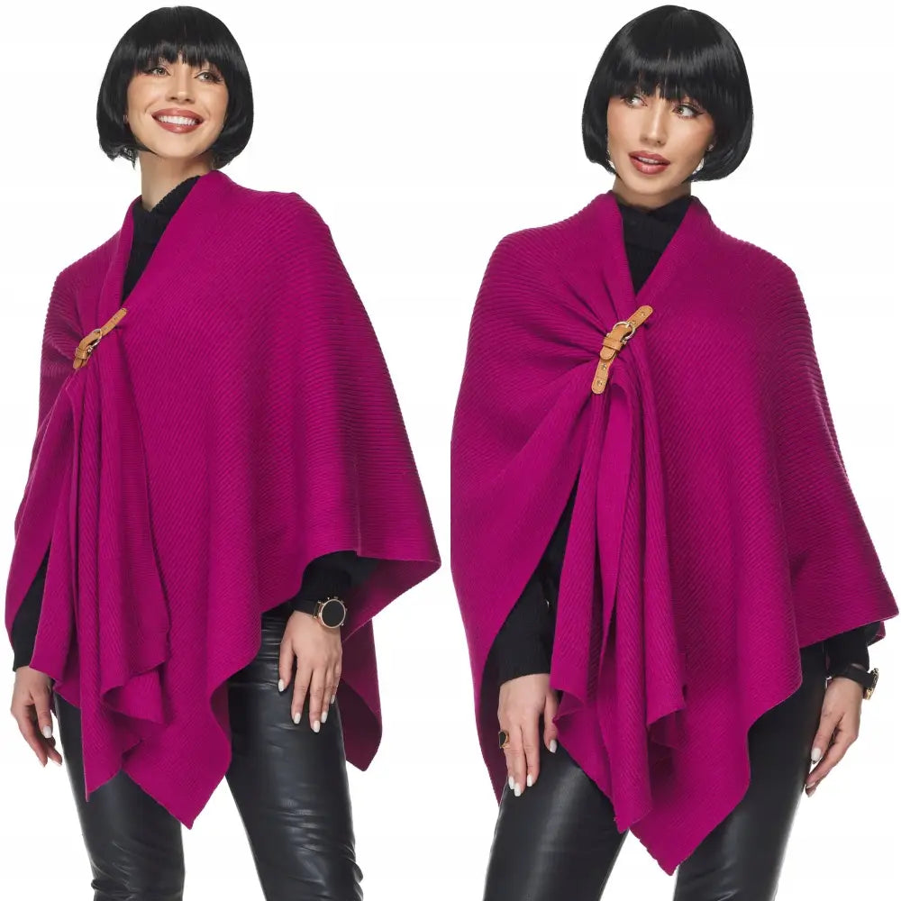 Kast Poncho Bolero Strikket Cardigan Strikkevarer Fuchsia Magenta - 1