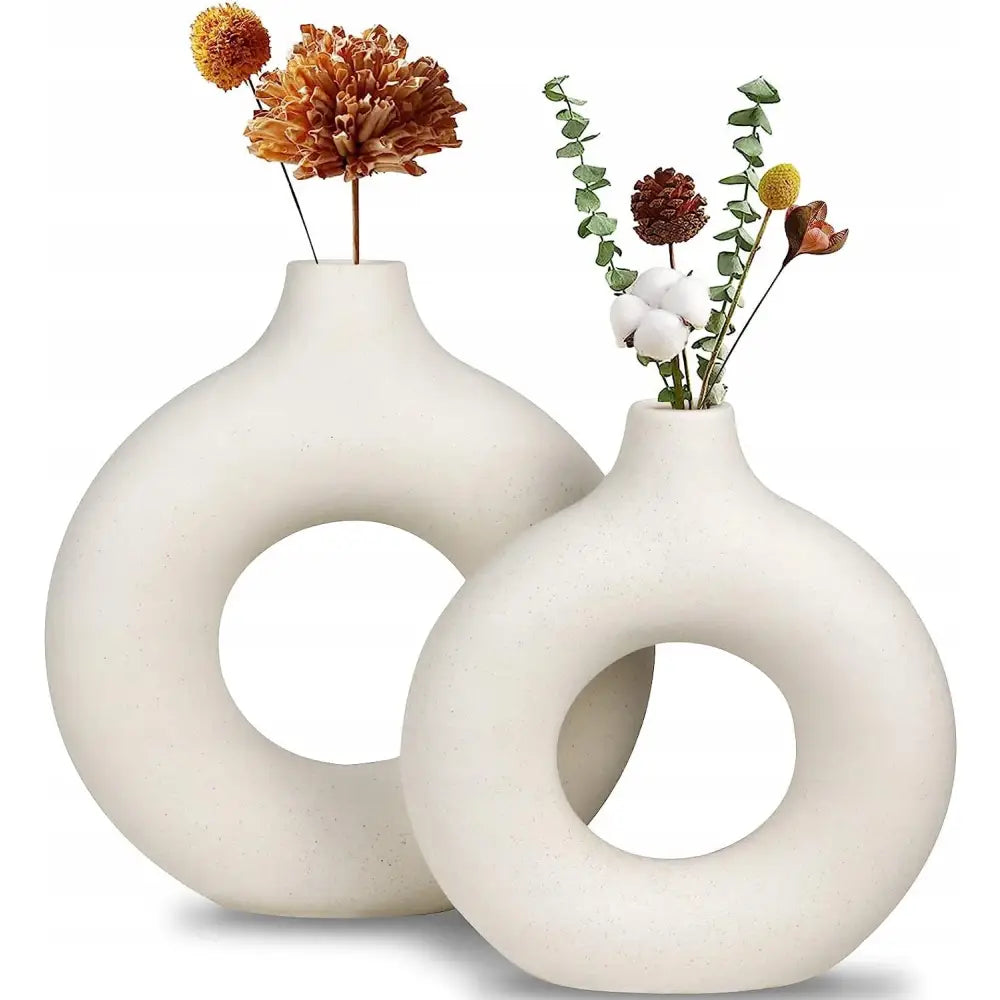 Keramisk Hvit Vase For Blomster Pampas Boho X2 - 1