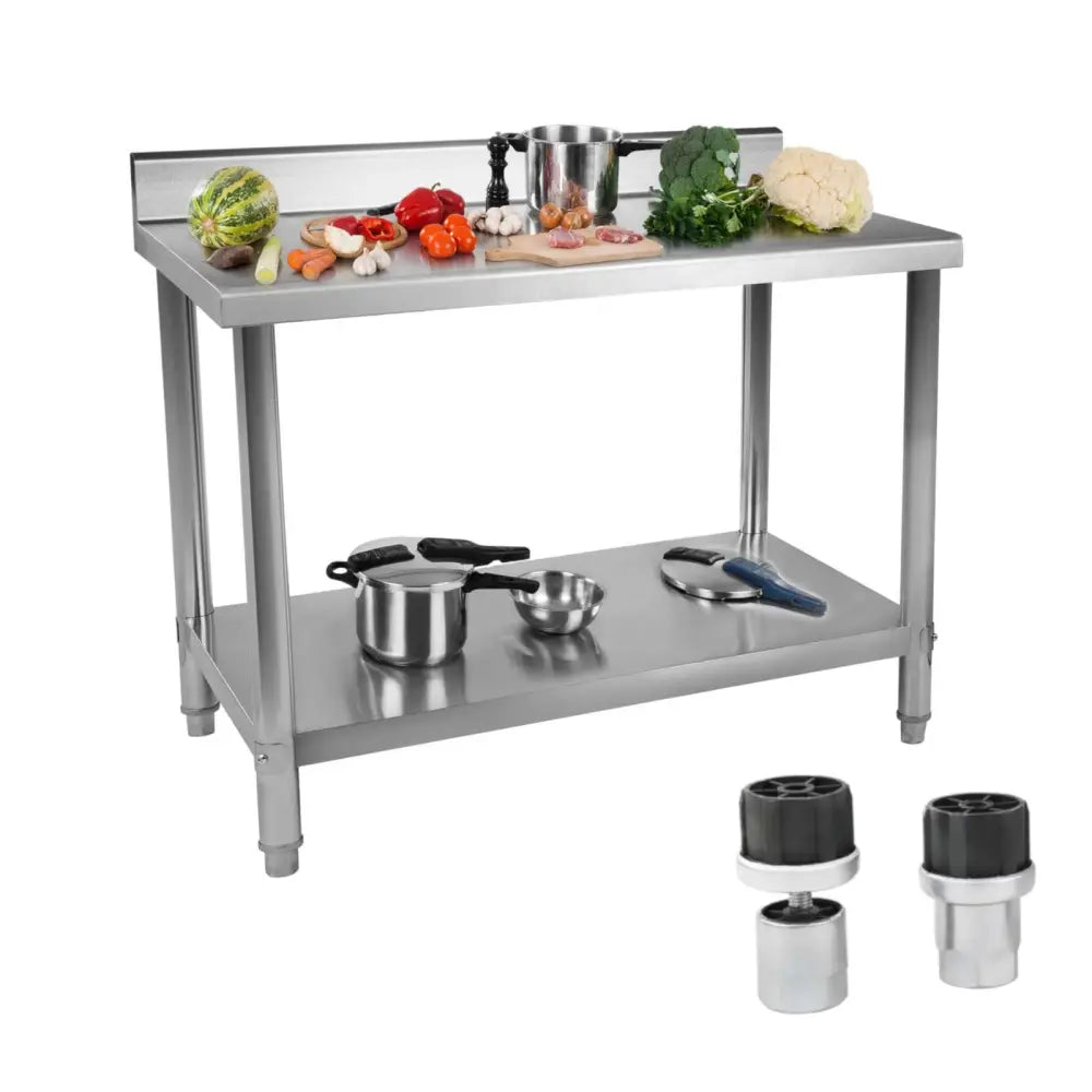 Kjøkkenbord i Rustfritt Stål Med Arbeidsbenk Og Underhylle 100x70cm - 1