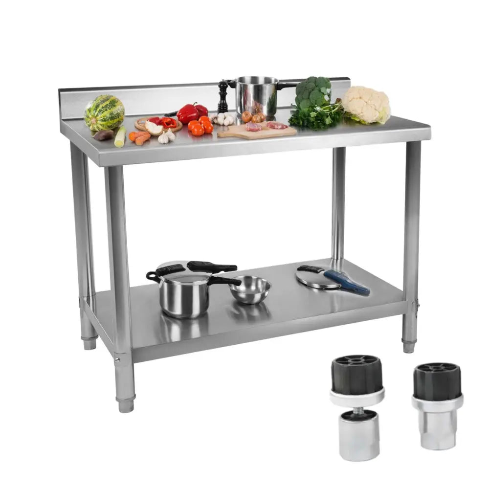 Kjøkkenbord Med Rustfri Stålplate Og Hylle 150x60cm - 1