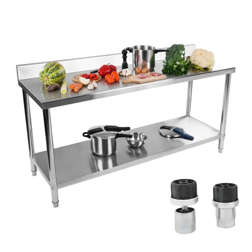 Kjøkkenbord Med Rustfritt Stål Benkeplate 200x60cm - 1