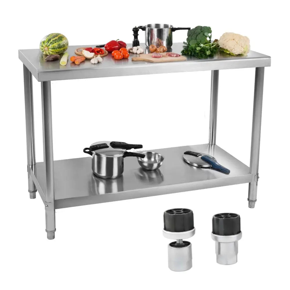 Kjøkkenbord Med Rustfritt Stål Benkeplate Og Bunnhylle 120x70cm - 1