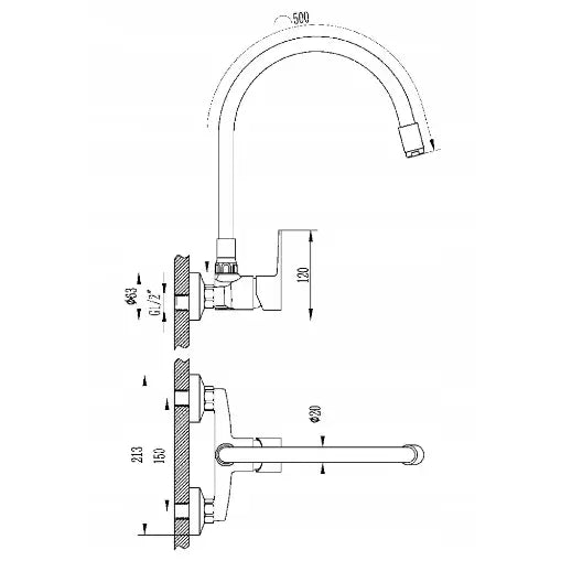 Kjøkkenkran Veggmontert Verso Svart Bc-82-e44 - 2