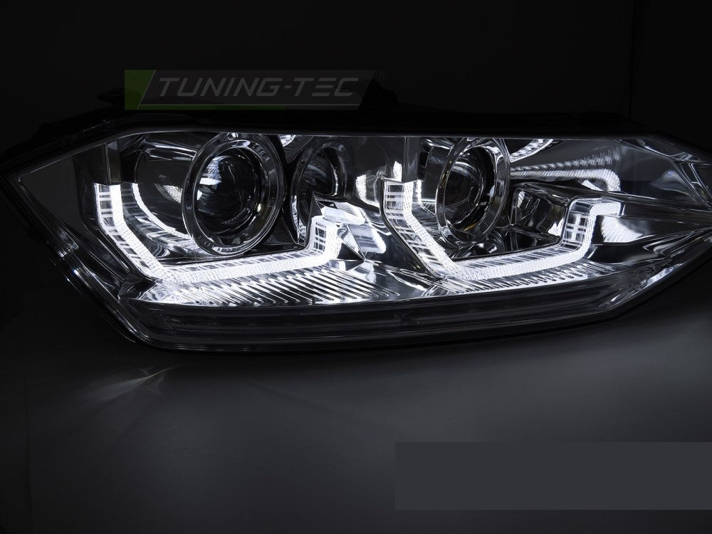 Nærbilde av sekvensiell LED-kjørelys for VW Polo VI 2G i krom utførelse